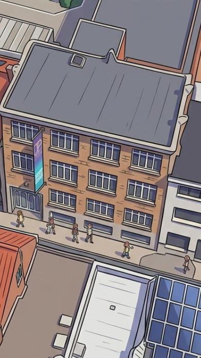 Illustrated drawing of the JazzPopStudio location in Borgerhout, Antwerp